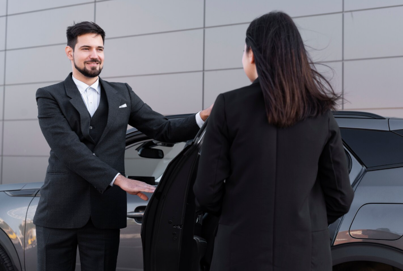 Luxury car service picking up passengers at Palm Springs airport 