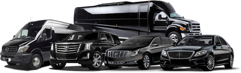  fleet of A to Z Transportation luxury vehicles including sedans, SUVs, Sprinter vans, party buses, limousines, and coaches